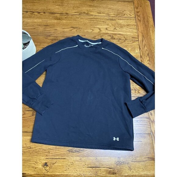 Men Under Armour Crewneck Coldgear Fitted Crew Long Sleeve Fleece Black XS - Picture 1 of 5